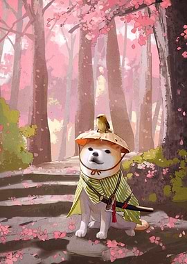 Samurai Shiba Inu with Bird
