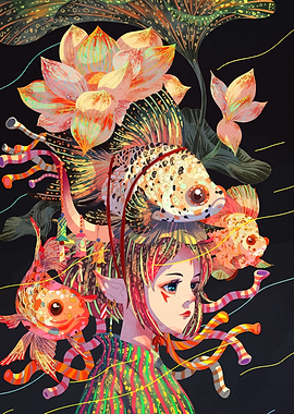 Fish Girl with Lotus Flowers