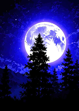 Full Moon over Forest at Night