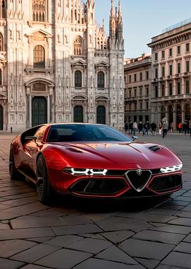 Red Alfa Romeo in Milan