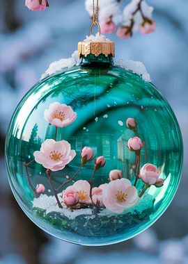 Ornament with Cherry Blossoms and Snow