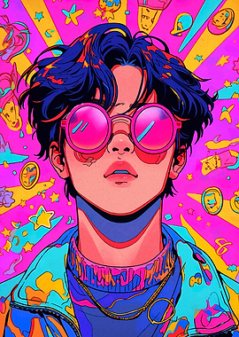 Psychedelic Portrait with Pink Glasses