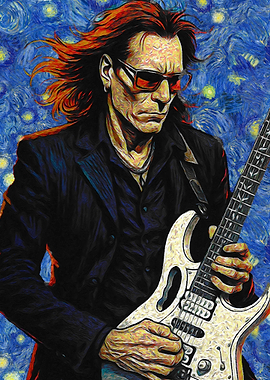 Guitarist in Starry Night Style