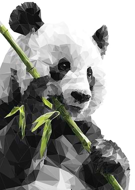 Geometric Panda Eating Bamboo Illustration