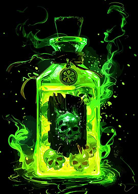Green Potion Bottle with Skulls