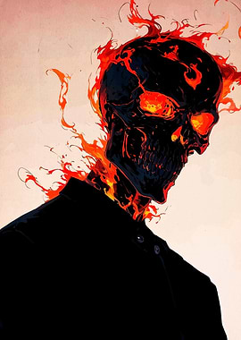 Flaming Skull in Black Suit
