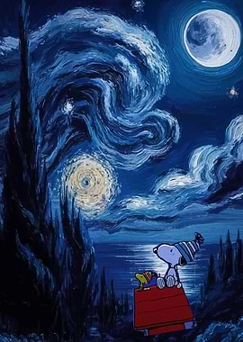 Snoopy Starry Night Painting