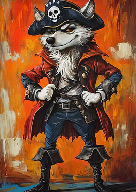 Wolf Pirate Captain Painting