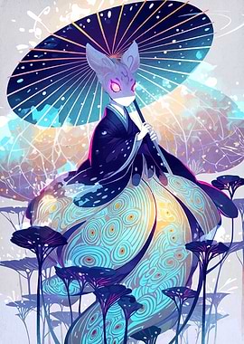 Fox Spirit with Umbrella in Fantasy
