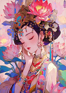 Asian Woman with Lotus Flowers
