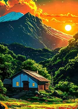 Mountain House Anime Landscape