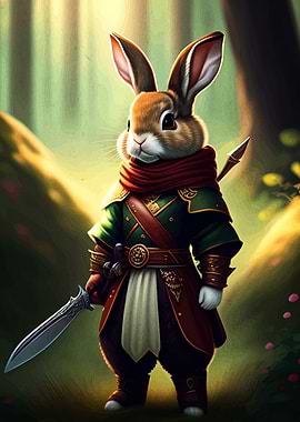 Anthropomorphic Rabbit Warrior in Forest