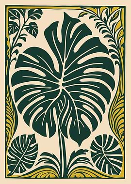 Monstera Leaf Art Nouveau Illustration