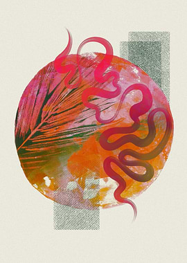 Abstract Circle with Leaf and Lines