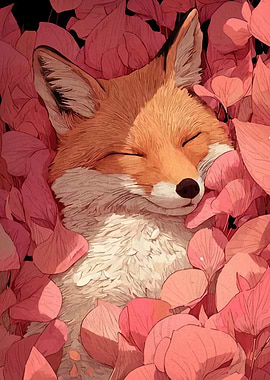 Sleeping Fox in Pink Petals