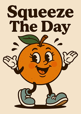 Squeeze The Day Cartoon Orange