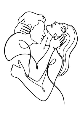 Minimalist Couple Embrace Line Art