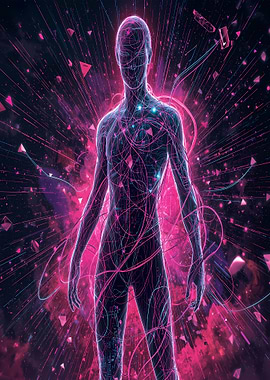 Abstract Humanoid Figure with Glowing Lines