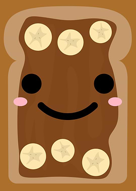 Cute Toast with Chocolate and Bananas