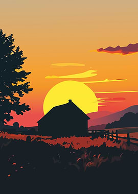 Sunset over Farmhouse
