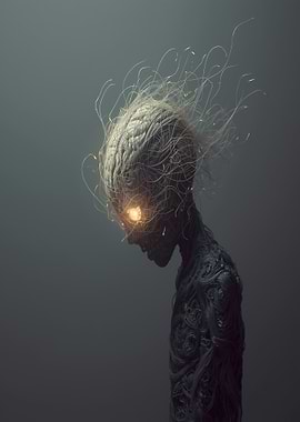 Abstract Figure with Glowing Eyes