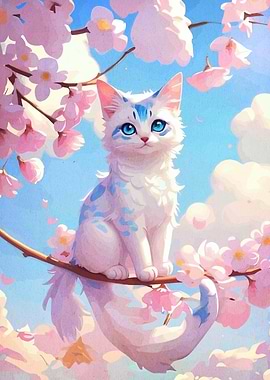 Cat in Cherry Blossom Tree