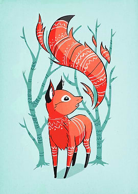 Stylized Fox in Winter Forest