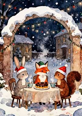 Winter Animals Tea Party Watercolor