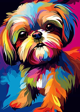 Colorful Shih Tzu Dog Portrait