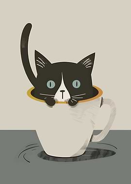 Cat in a Cup Illustration