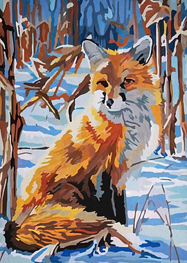 Fox in Winter Forest Painting