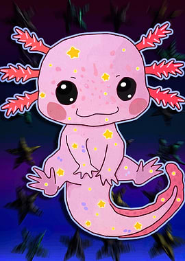 Cute Pink Axolotl with Stars