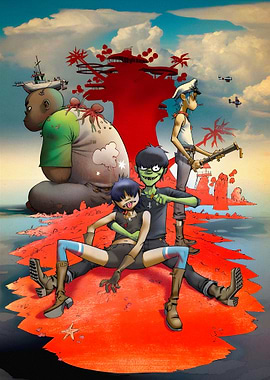 Gorillaz band members on island