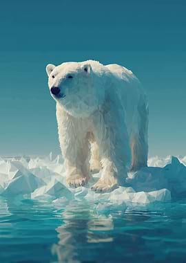 Low Poly Polar Bear on Ice