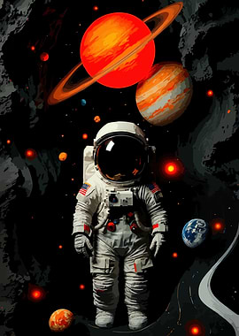 Astronaut in Space with Planets