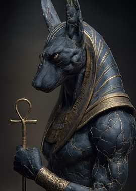 Anubis Statue with Ankh