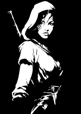 Monochrome Warrior Woman Illustration