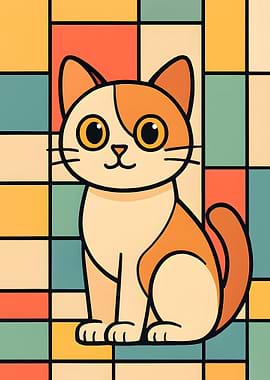 Cartoon Cat with Geometric Background