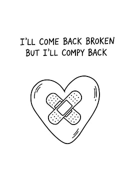 Broken Heart with Bandages Line Art