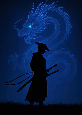 Samurai and Dragon Silhouette