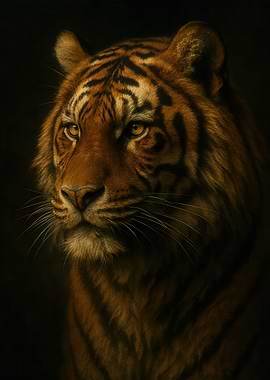 Tiger Portrait on Dark Background