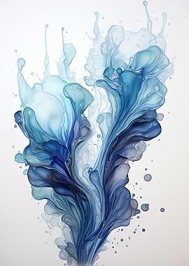 Abstract Blue Floral Ink
