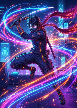 Cyberpunk Ninja with Katana
