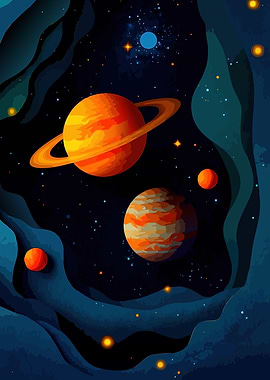 Colorful Planets in Space Illustration