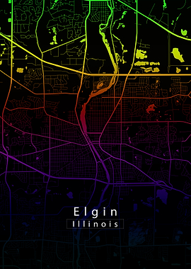 Elgin Illinois City Map rainbow