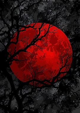 Blood Moon Through Bare Trees