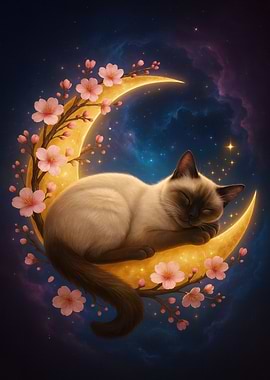 Sleeping Cat on Crescent Moon