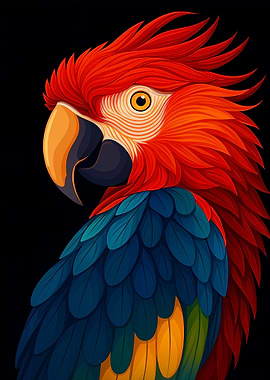 Colorful Parrot Portrait on Black Background