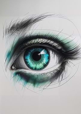 Detailed Eye Drawing with Teal Iris