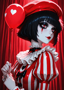 Creepy Clown Girl with Red Balloon